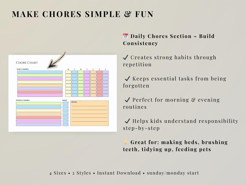 Printable Chore Chart for Kids & Family, Weekly Chore Chart, Cleaning ...