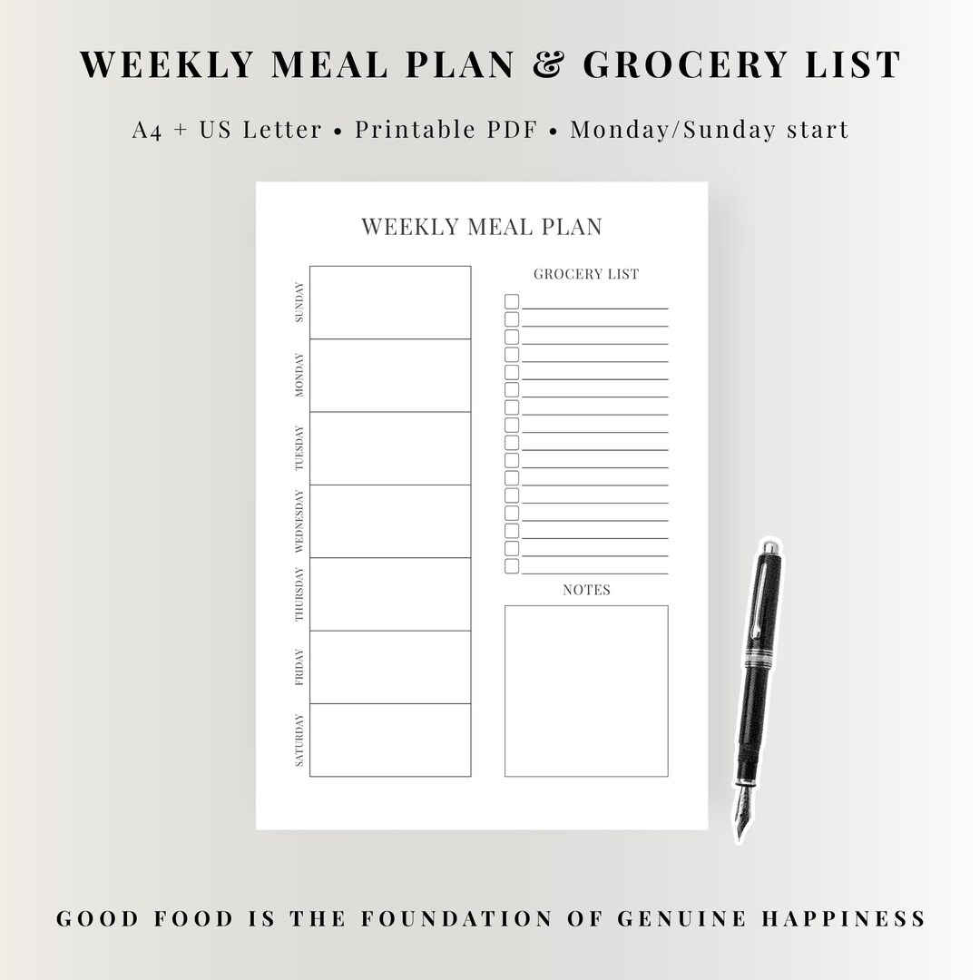 Weekly Meal Planner Printable | Grocery List & Notes (PDF) - Etsy