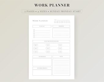 Work Planner Printable, Daily Work Planner, Productivity Planner, Office Planner, To Do List & Meeting Tracker, A4 A5 Letter Half Letter PDF