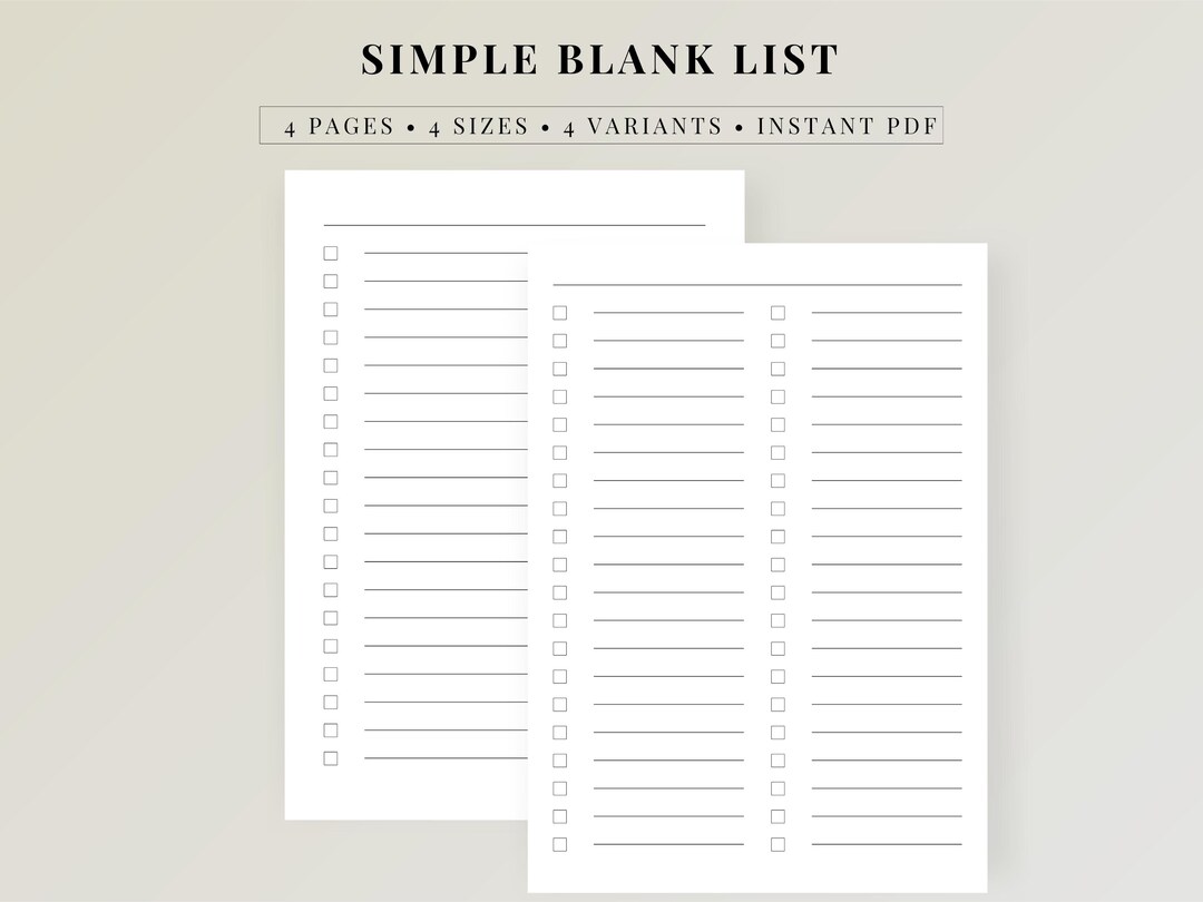 Simple Blank List Printable, Minimal Task List PDF, Checklist Planner ...