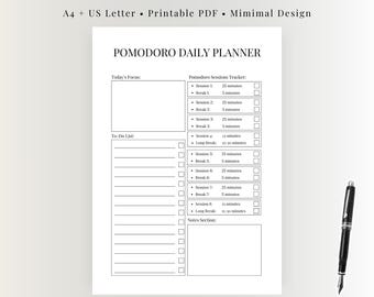 Pomodoro Planner Printable – Focus Timer Daily Productivity PDF