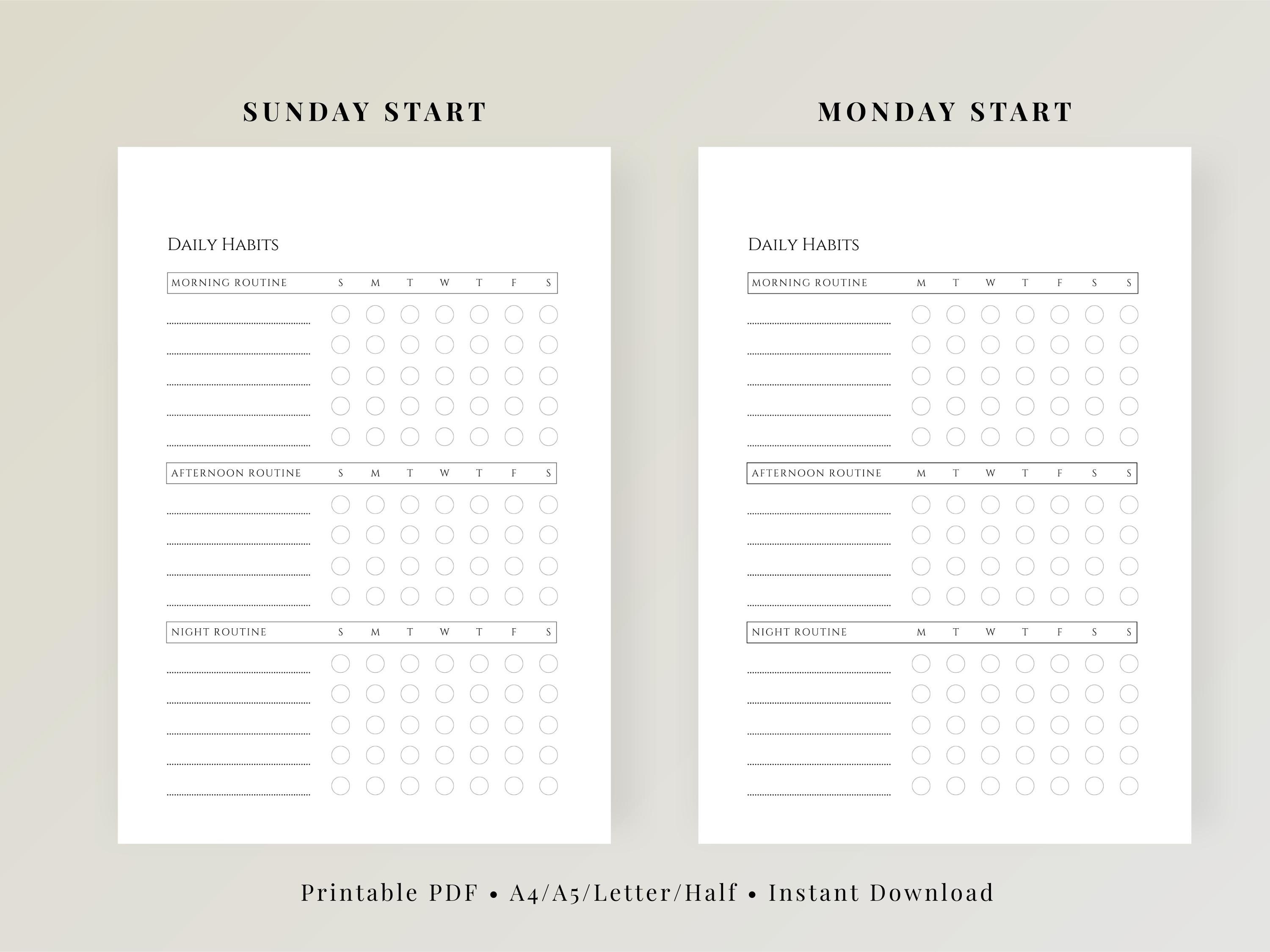 Daily Habit Tracker Printable, Routine Checklist Planner, Morning ...