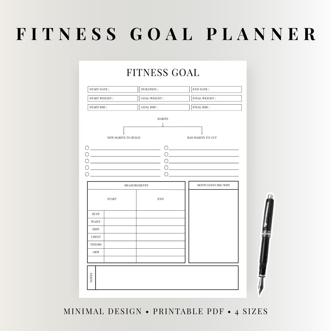 Fitness Goal Planner Printable | Workout & Exercise Tracker | Gym ...