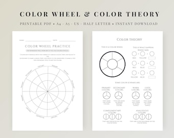 Círculo cromático, teoría del color (3 páginas) / Práctica de mezcla de colores + Guía para principiantes / Hoja de trabajo de arte y diseño