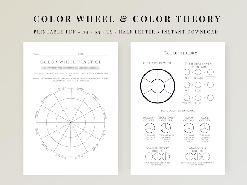 Color Wheel, Color Theory Printable Set (3 Pages) | Color Mixing ...