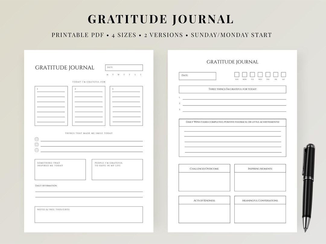 Gratitude Journal Printable PDF, Daily Gratitude Planner, Self Care ...
