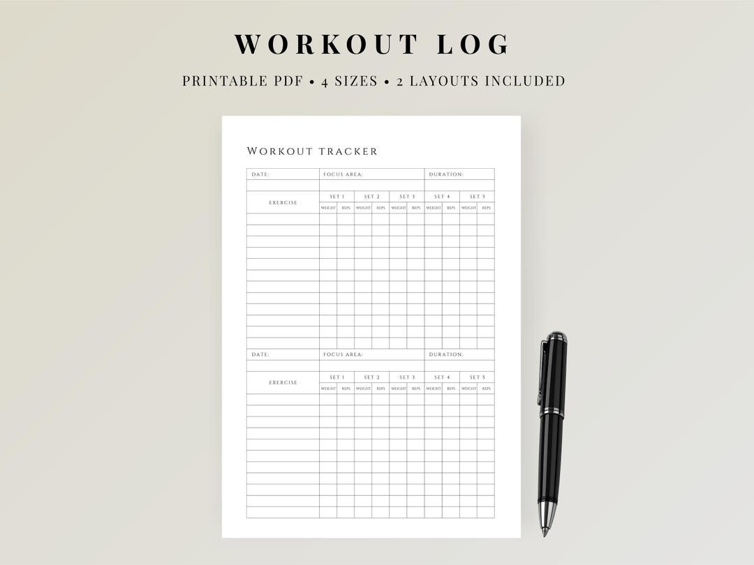 Workout Log Tracker Printable, Gym Workout Planner PDF, Strength ...
