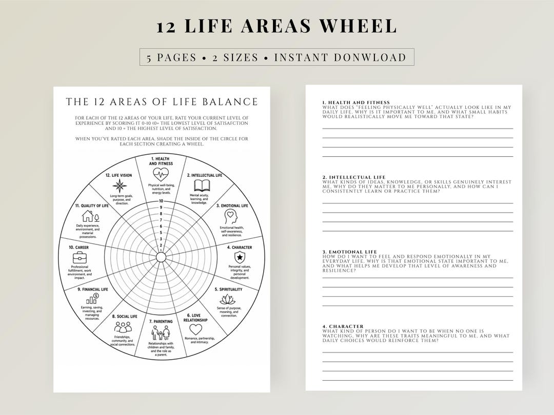 12 Areas of Life Wheel Printable, Wheel of Life, Life Coaching Goal ...