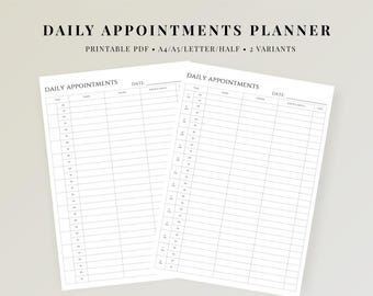 Daily Appointment Planner Printable, Appointment Book, Appointment Reminder, Meeting Tracker, A4/A5/Letter/Half Size, Instant Download PDF