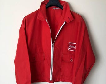 Chaqueta corta vintage de Coca-Cola de los años 70, uniforme rojo retro.