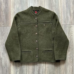 Vintage Giesswein Dark Green Wool Tirol Jacket Size 42 | Pure Boiled Wool Austrian Trachten Cardigan Coat | Made in Austria