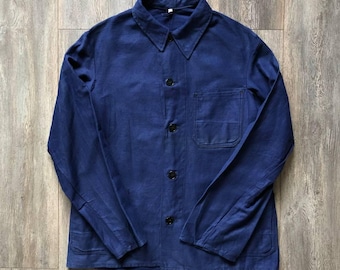 Jaqueta de trabalho francesa vintage Sanfor azul escuro, casaco clássico para tarefas domésticas, roupa de trabalho utilitária de lona, estilo retrô para homens, estilo artesão