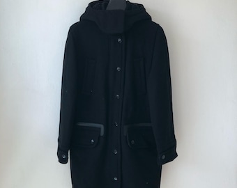 Cappotto lungo da donna Coach in lana nera con cappuccio, taglia XS
