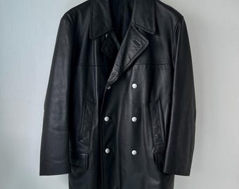 Giacca da motociclista vintage in pelle a doppio petto della polizia tedesca del 1988, taglia XL.