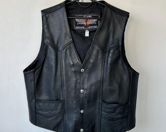 Gilet da motociclista in pelle nera da uomo, taglia XL