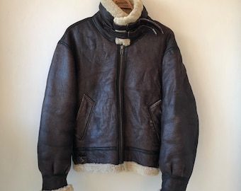 Giacca da aviatore vintage tipo B-3 in pelle di pecora marrone, taglia XL, prodotta in Argentina.