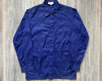 Giacca da lavoro francese vintage blu navy Lotus Chore Canvas in cotone, taglia L