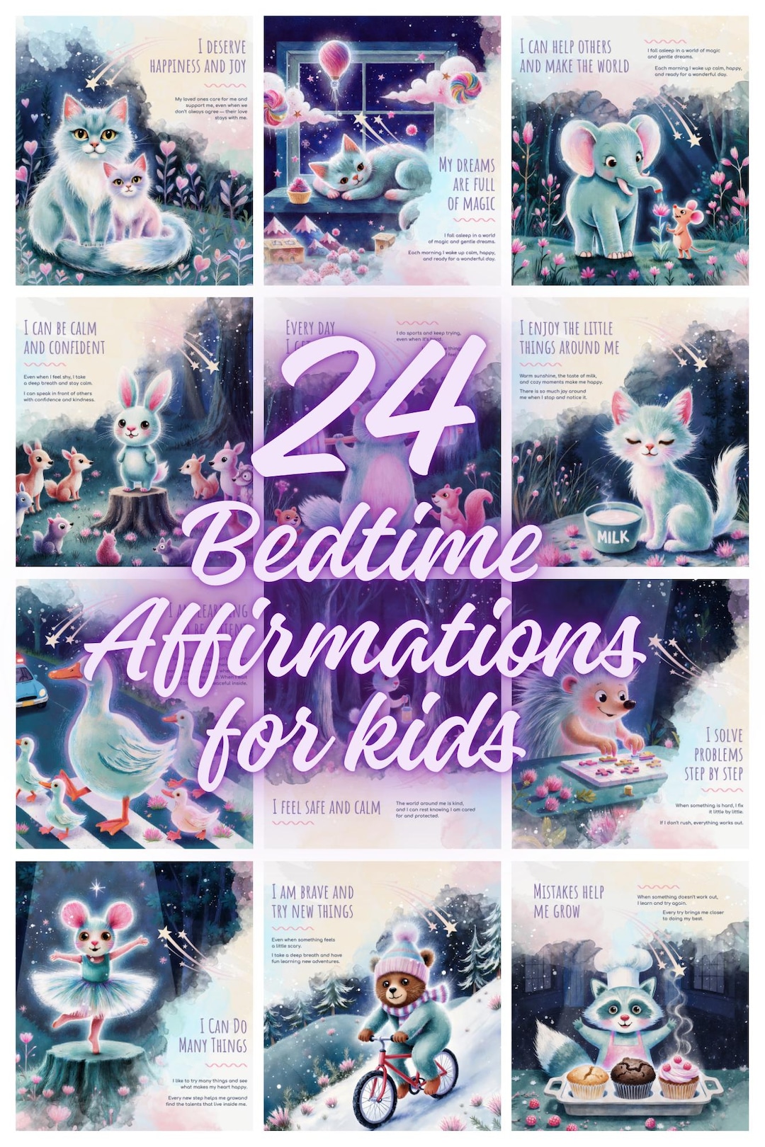 Printable Bedtime Affirmations for Kids Ages 4-7 | 24 Positive ...
