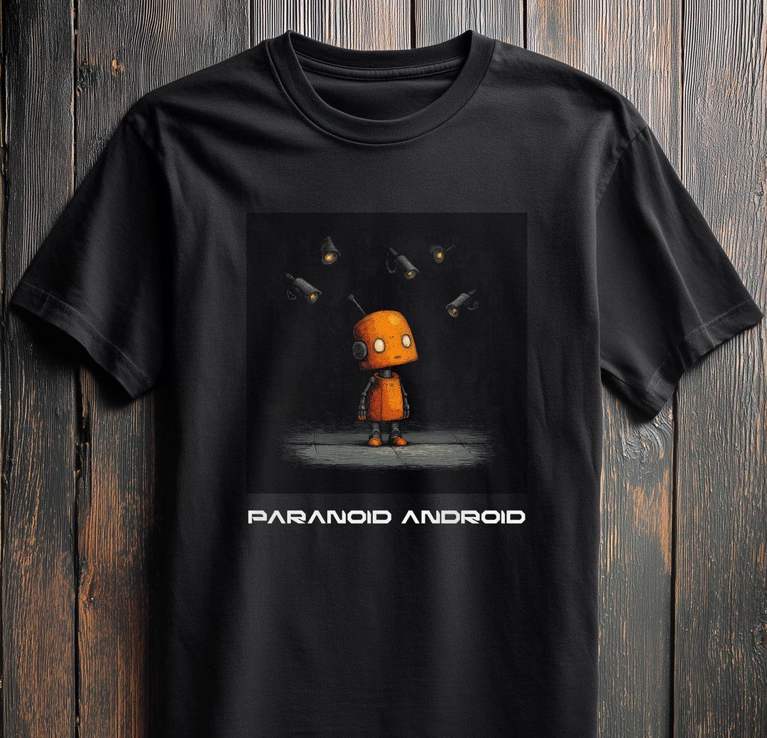 Paranoid Android Robot T-shirt: Orange Android Surveillance Design ...
