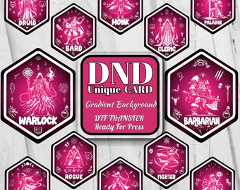 12 Dungeons and Dragons Pink Class Emblem Decal, DND Designs for DTF Transfers, Ready to Press Hexagonal Class Logos, Dungeon Master Dtf