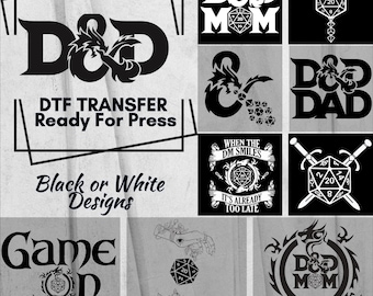 Dungeons and Dragons DTF Transfers ready to press for shirt, DnD print, Dungeon Master Decal, Dice gamer iron on, Fantasy rpg design bundle