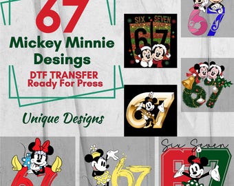Mickey Minnie 67 DTF Transfer, Retro Christmas Decal