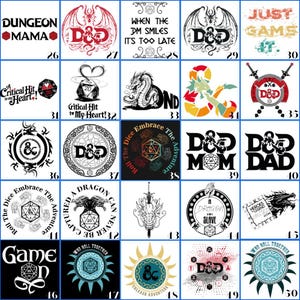 Transferencias DTF de Dungeons and Dragons listas para imprimir para camisetas, calcomanías de Dungeon Master, calcomanías para planchar de Dice Gamer, paquete de diseños de juegos de rol de fantasía, impresión de DnD imagen 4