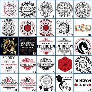 Transferencias DTF de Dungeons and Dragons listas para imprimir para camisetas, calcomanías de Dungeon Master, calcomanías para planchar de Dice Gamer, paquete de diseños de juegos de rol de fantasía, impresión de DnD imagen 3