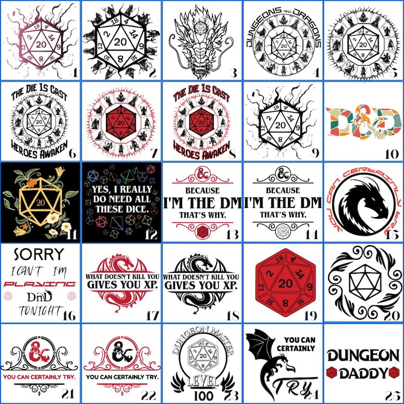Transferencias DTF de Dungeons and Dragons listas para imprimir para camisetas, calcomanías de Dungeon Master, calcomanías para planchar de Dice Gamer, paquete de diseños de juegos de rol de fantasía, impresión de DnD imagen 3