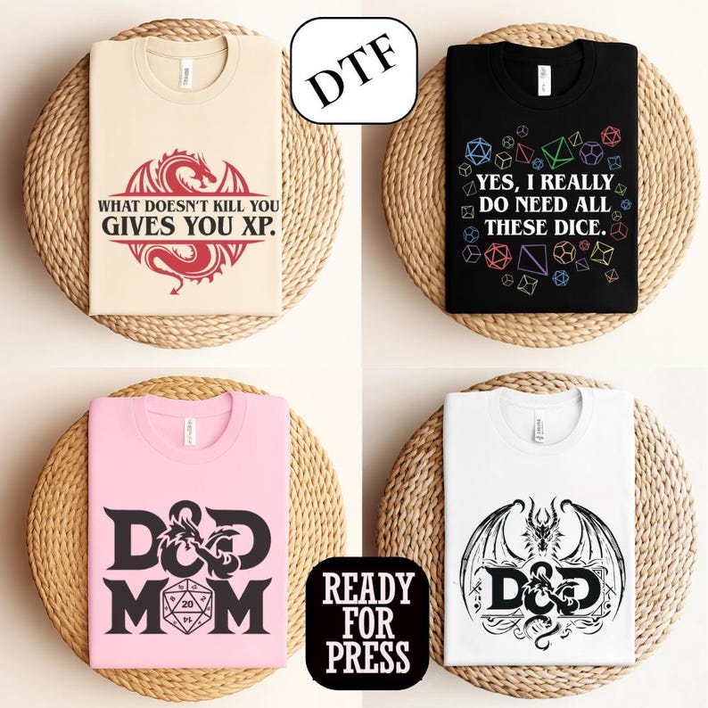 Transferencias DTF de Dungeons and Dragons listas para imprimir para camisetas, calcomanías de Dungeon Master, calcomanías para planchar de Dice Gamer, paquete de diseños de juegos de rol de fantasía, impresión de DnD imagen 11