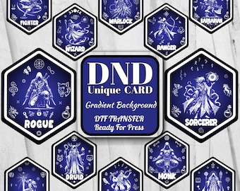 12 Dungeons and Dragons Blue Class Emblem Decal, DND Designs for DTF Transfers, Ready to Press Hexagonal Class Logos, Dungeon Master Dtf