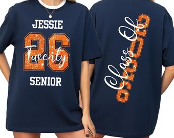 Glitter Orange Custom DTF Transfer Senior 2026, Personalized Name Heat Transfer,
