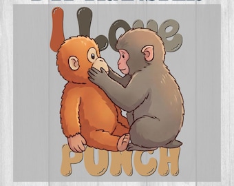 PUNCH Monkey DTF Transfer, Ready To Press DTF Design, Cute Baby Monkey Shirt Print, Jungle Animal T-Shirt Transfer, Kids Graphic Tee Supply