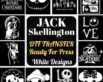 Halloween Jack Skellington DTF Transfers ready to press for shirt, Nightmare Before Christmas Decal, Spooky Love Iron on, Jack and Sally dtf