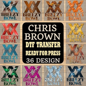 Transferencias de purpurina Chris Brown Breezy Bowl XX DTF, listas para imprimir