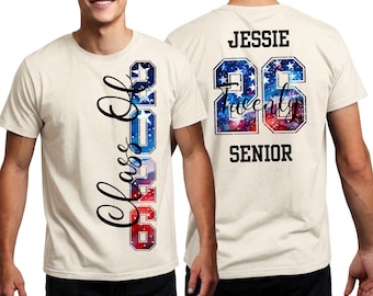 Custom Senior 2026 DTF Transfer, Patriotic Graduation Heat Transfer, Personalized Name Class of 2026 Shirt Design