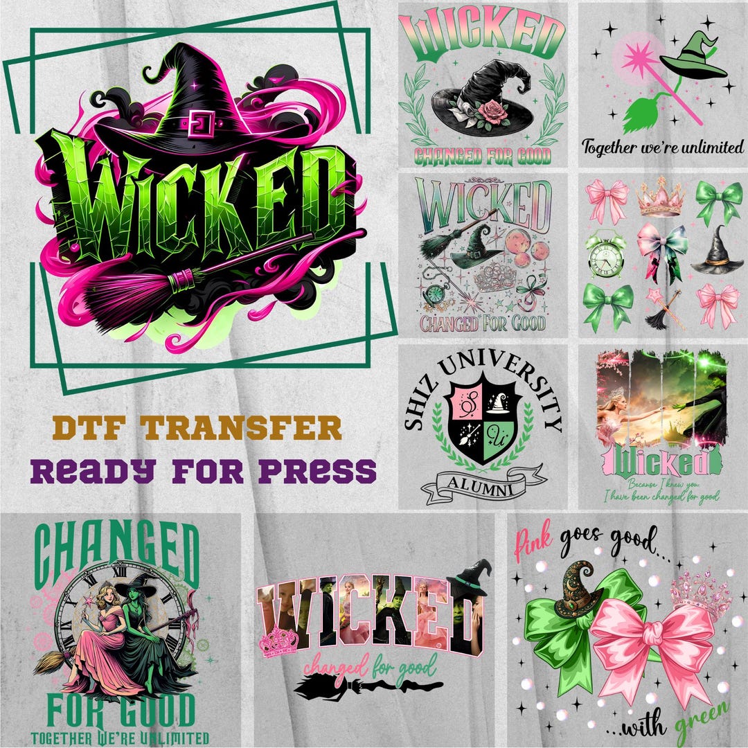 Pink Green Glitter Wicked DTF Transfer, Ready to Press Heat Transfer - Etsy