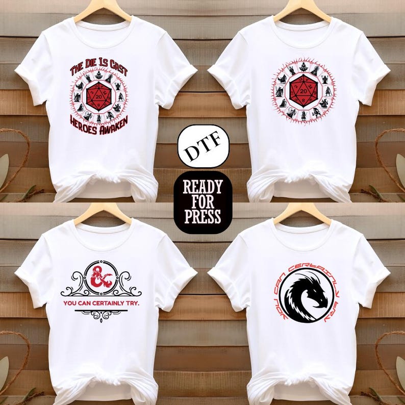 Transferencias DTF de Dungeons and Dragons listas para imprimir para camisetas, calcomanías de Dungeon Master, calcomanías para planchar de Dice Gamer, paquete de diseños de juegos de rol de fantasía, impresión de DnD imagen 6