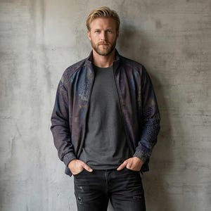 Herrbomberjacka med lapptäcke | Urbana ytterkläder med vintagemönster och dragkedja