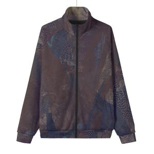 Men's Purple Abstract Patchwork Stand Collar Jacket