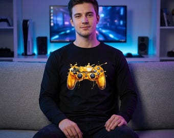 Gaming Sweatshirt Gold Controller Graphic, Gamer Crewneck, Video Game Lover Gift