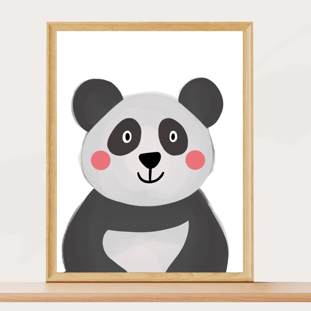 Panda Nursery Print – Cute Jungle Wild Animal Wall Art for Kids Room or ...