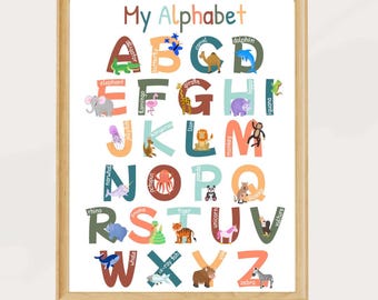 Animal Alphabet Nursery Print – Educational ABC Wall Art (Digital Download)