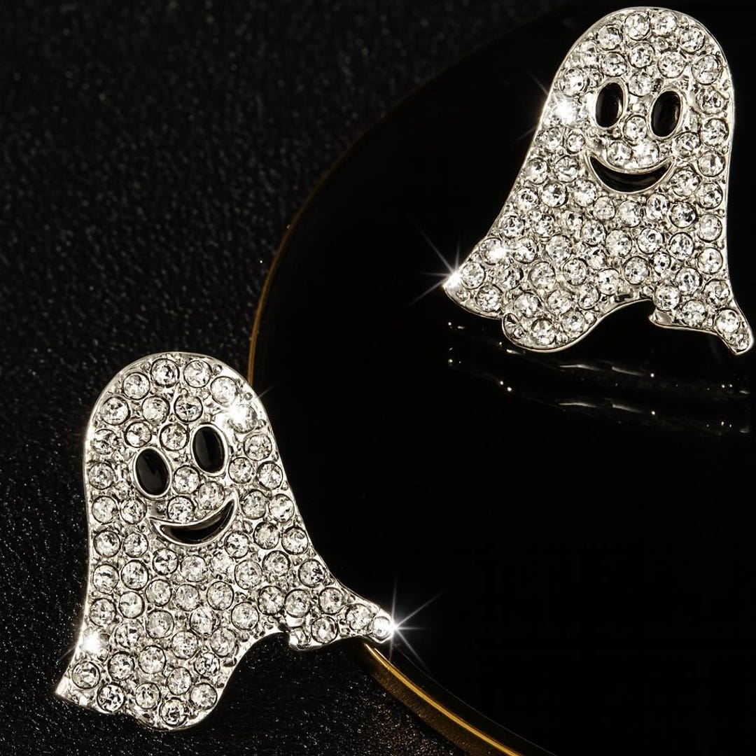 Rhinestone Ghost Stud Earrings – Spooky Halloween Jewelry - Etsy