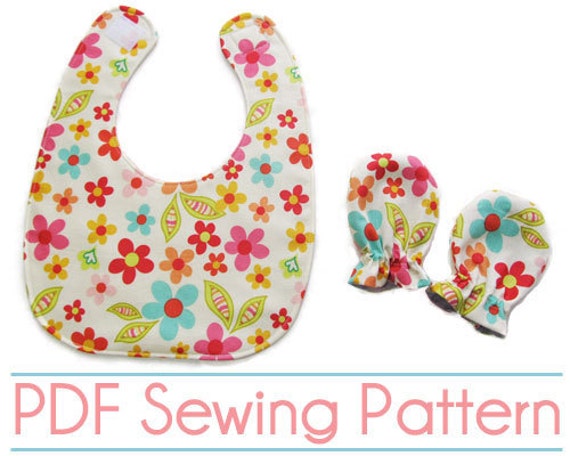 Pdf Sewing Pattern Baby Bib Mittens Downloadable Etsy