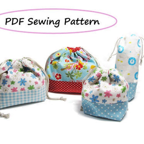 Drawstring Lunch Bag PDF Pattern Variety Set downloadable Etsy