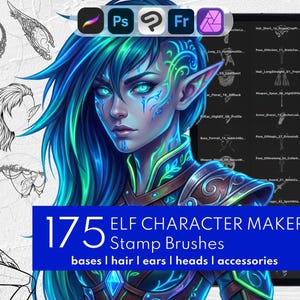 175 Elf Stamps Character Maker Pinsel: Procreate, Clip Studio Paint, Photoshop, Affinity Photo, Adobe Fresco