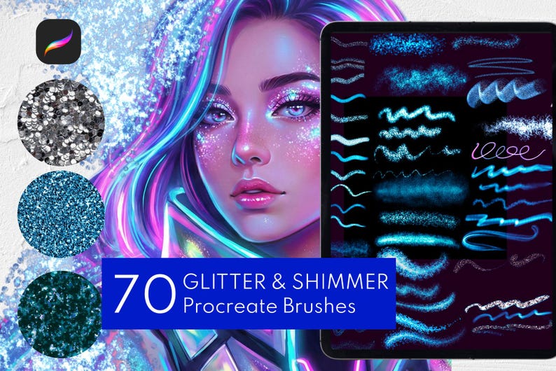70 Glitter & Shimmer Procreate Brushes, Glow, Neon, Sparkle Brush Set ...