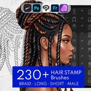 230 Hair Stamp Brushes | Portrait & Braid Stamps: Procreate, Clip Studio Paint, Photoshop, Affinity Photo, Adobe Fresco