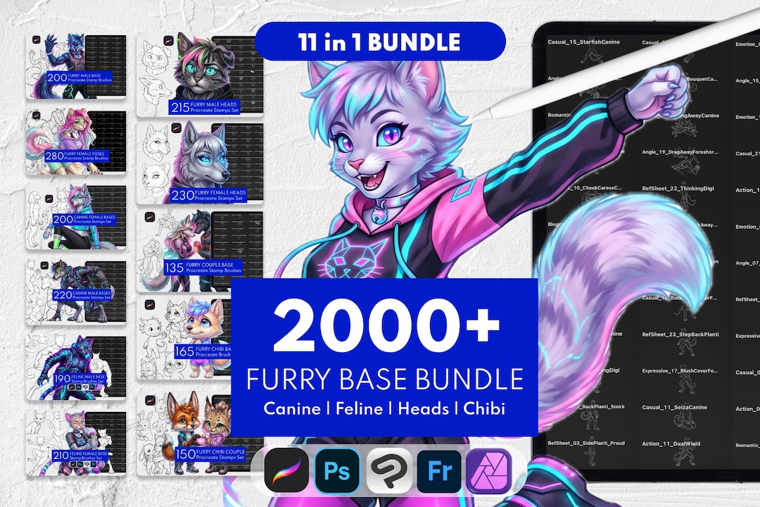 2200+ Furry Base Stamps, Feline Canine Chibi Anthro Pose Reference ...